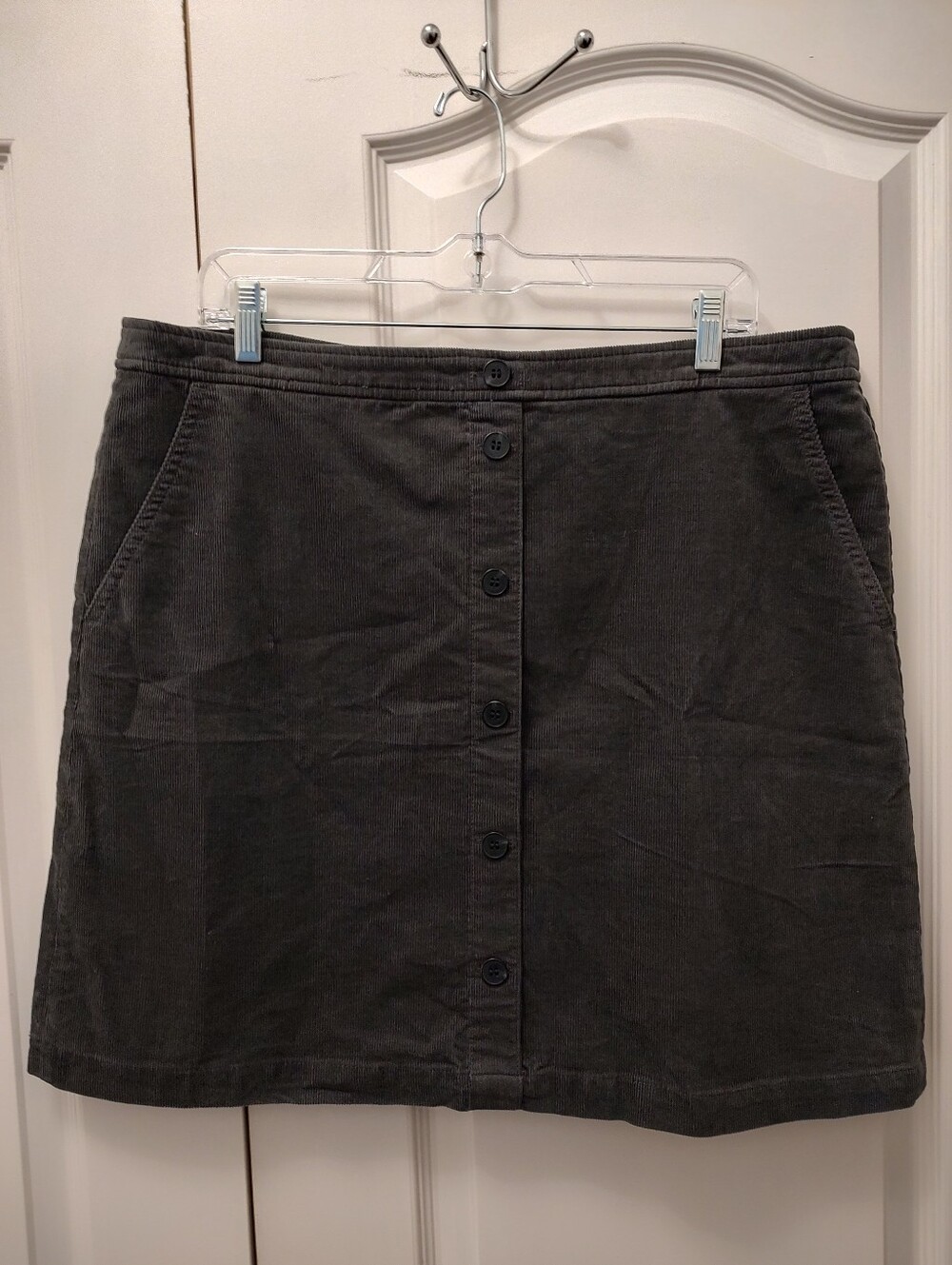 J Crew Classic Button-Front Corduroy Mini Skirt - Dark Gray